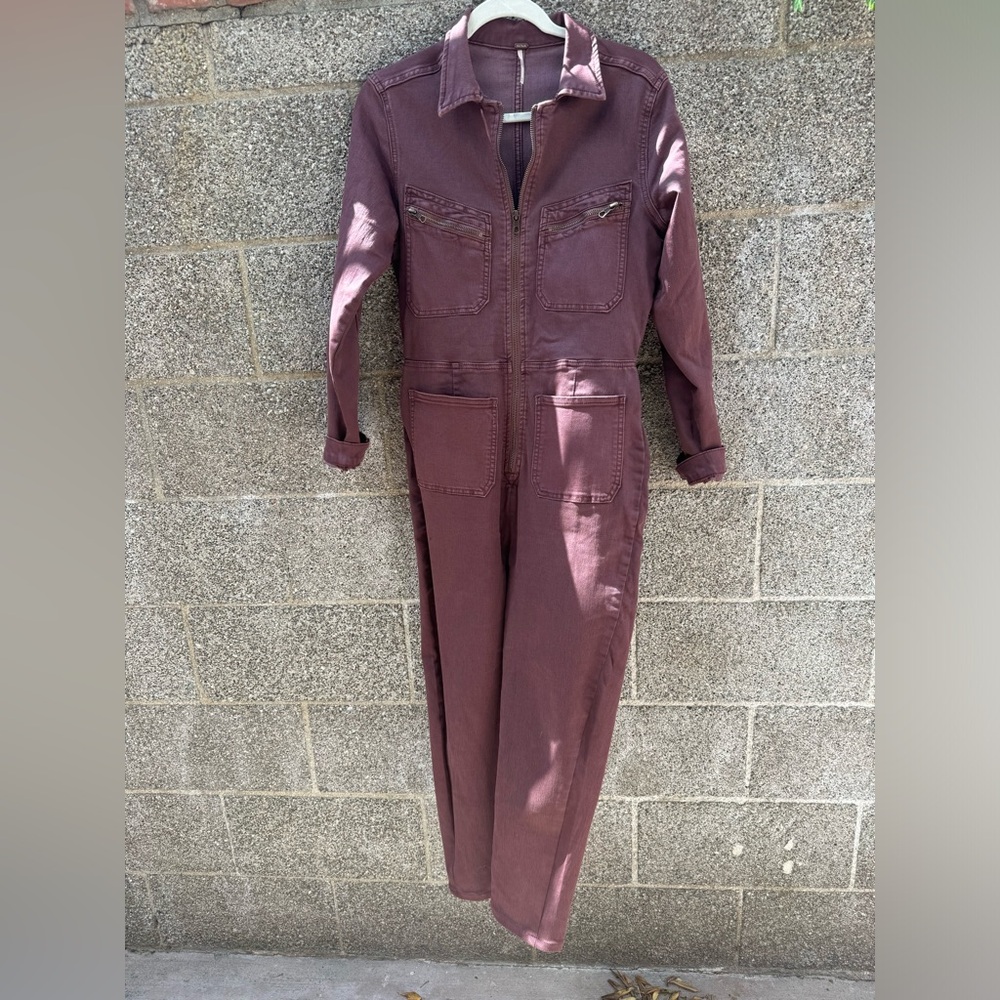 Free people purple denim jumpsuit